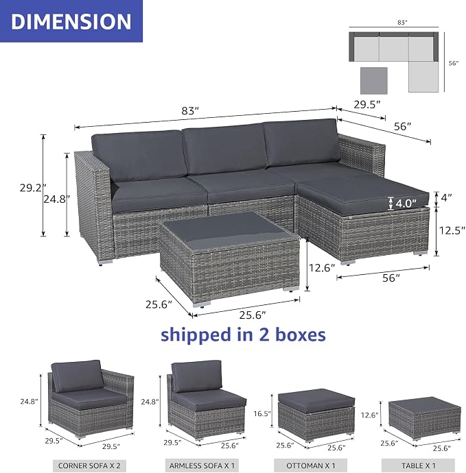Patiorama 5 Piece Outdoor Patio Furniture Set, Outdoor Sectional Conversation - Image 4