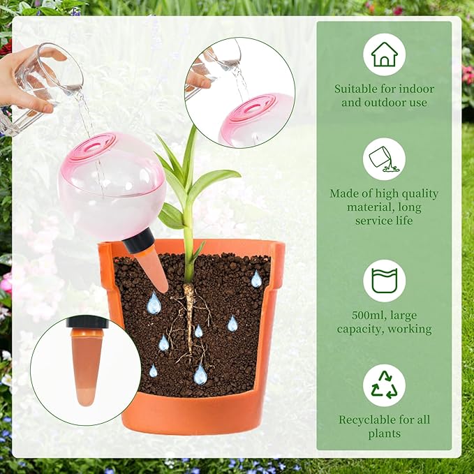 3pcs Large Plant Self Watering Globes, 17.5 oz Plastic Water Bulbs Top Fill - Image 4