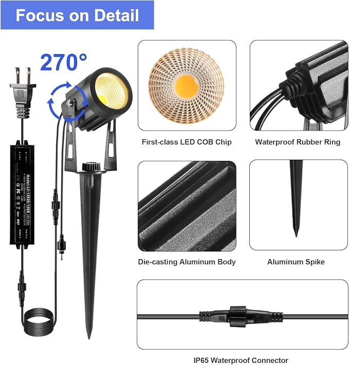 Landscape Lighting, 3W 12V Extendable Low Voltage 6 in 1 Landscape Lights - Image 7
