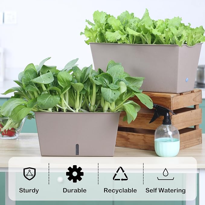 Window Box Planter 6 Pcs, 12.6 Inches Self Watering Rectangle Flower Plant Pots - Image 2