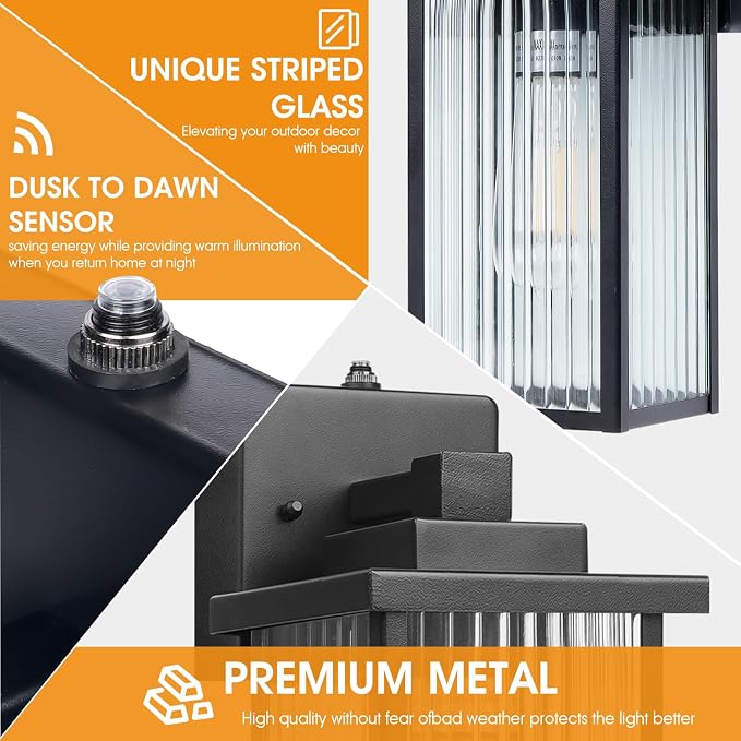 13 Inch Matte Black Outdoor Wall Light, Dusk to Dawn Waterproof Exterior Light - Image 4