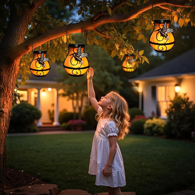 X-PREK 2 Pack Solar Lanterns Outdoor Waterproof Hummingbird Hanging Solar - Image 6