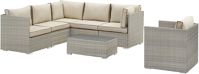 Modway EEI-3010-LGR-BEI-SET Repose 7 Piece Outdoor Patio Sectional Set - Image 4