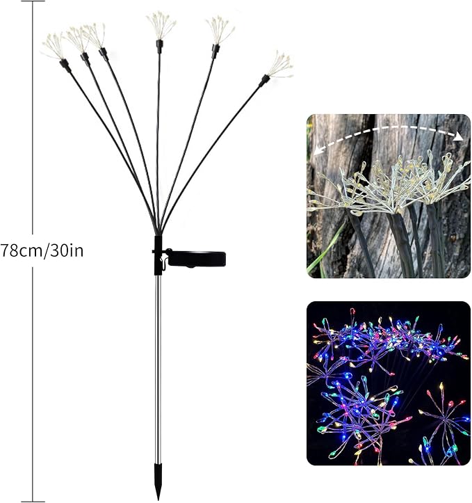 JJGoo Solar Garden Lights, New Upgraded 2 Pack Solar Swaying Starburst Light - Image 2