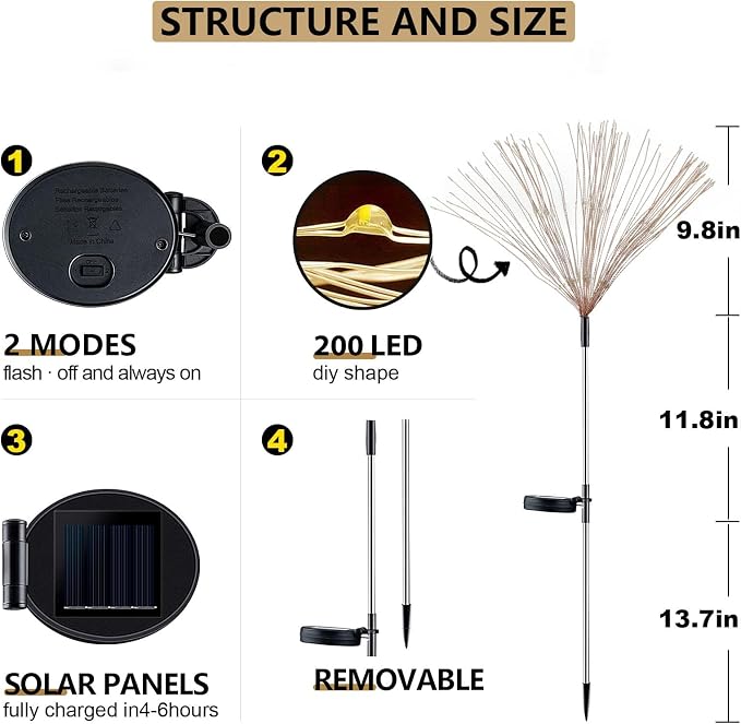 4 Pack Solar Firework Lights 200 LED Create Magical Nights, Waterproof - Image 7