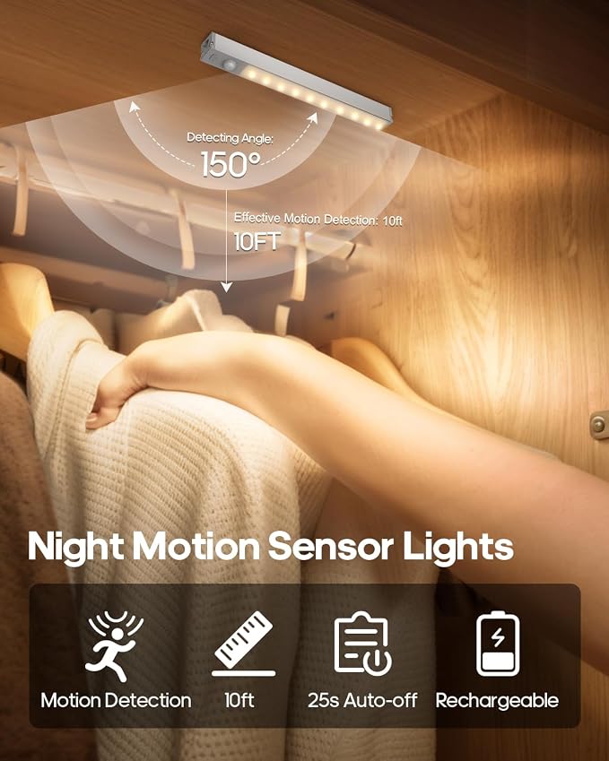 Led Under Cabinet Lights Wireless, 7’’ Rechargeable Motion Sensor Light Indoor - Image 4