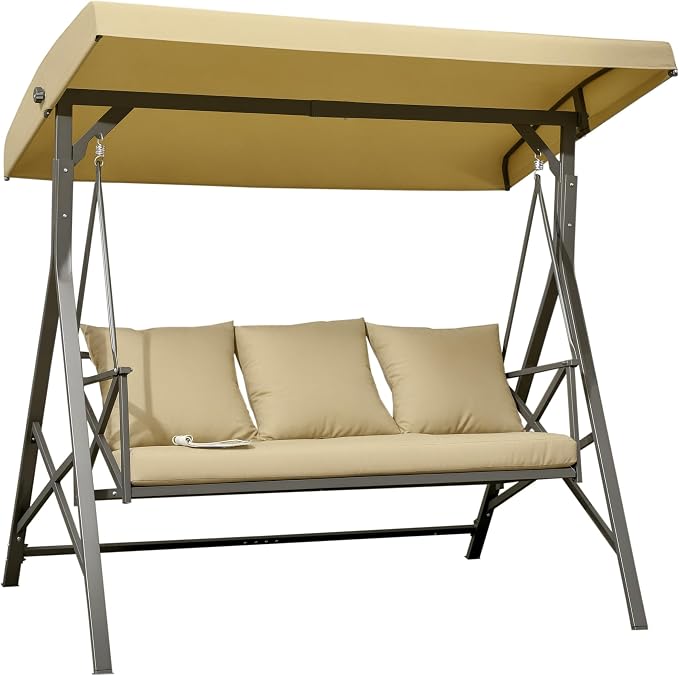 Outsunny 3-Seat Patio Swing Chair, Porch Swing Glider by Outsunny