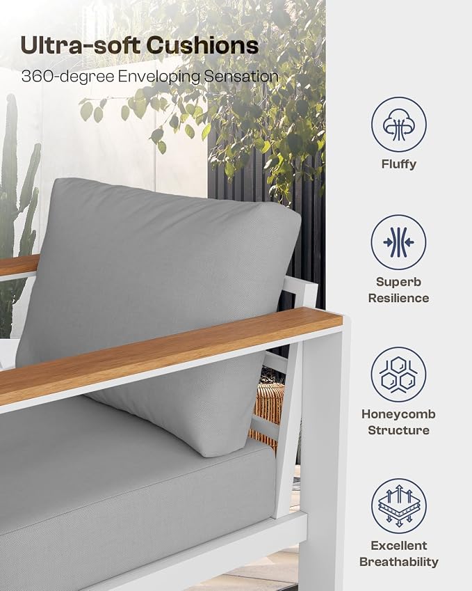 Aluminum Outdoor Patio Furniture Armchair, All-Weather Outdoor Patio Sofa - Image 6