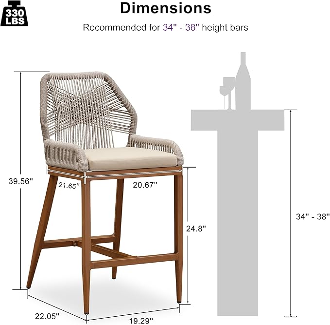 PURPLE LEAF Patio Counter Height Bar Stools 24" H Set of 4 Modern Rattan Bar - Image 2