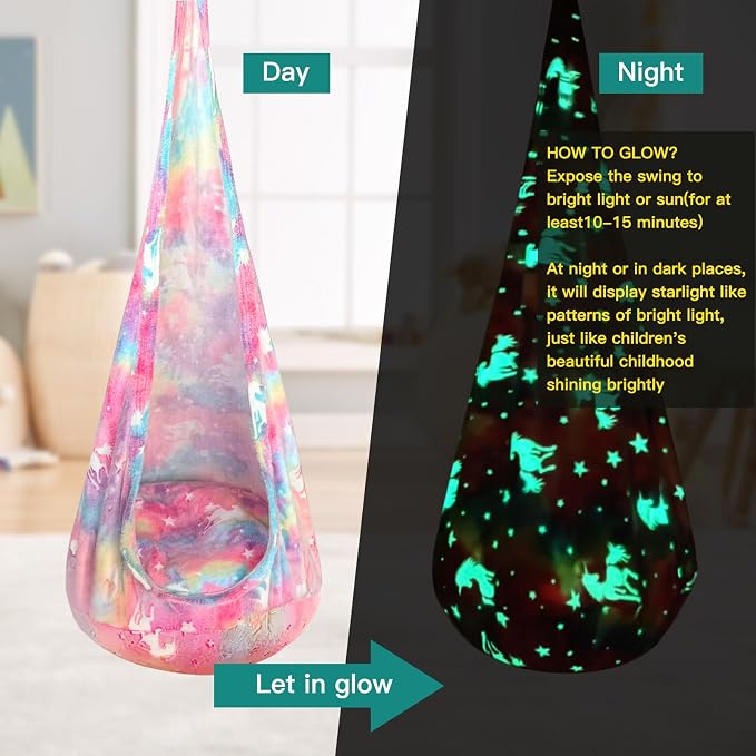 Kids Pod Swing Seat, Flannel Sensory Swing Chair Nightglow - Image 3