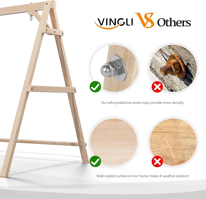 VINGLI 5FT Wooden Swing Frame, 660 LBS Heavy Duty A-Frame Porch Swing Stand - Image 2