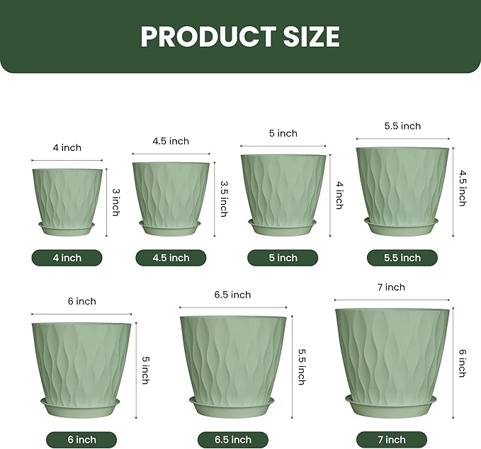 Plastic Plant Pots, 7/6.5/6/5.5/5/4.5/4 inch Flower Pots - Image 2