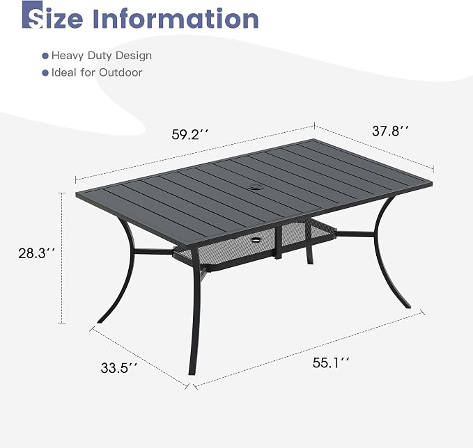 VICLLAX Metal Patio Table for 6, Outdoor Dining Table - Image 2