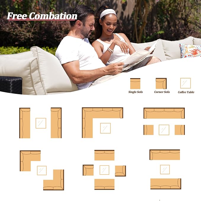 7 Piece Outdoor Patio Furniture Sets, Outdoor Wicker Conversatin Set w Glass - Image 6