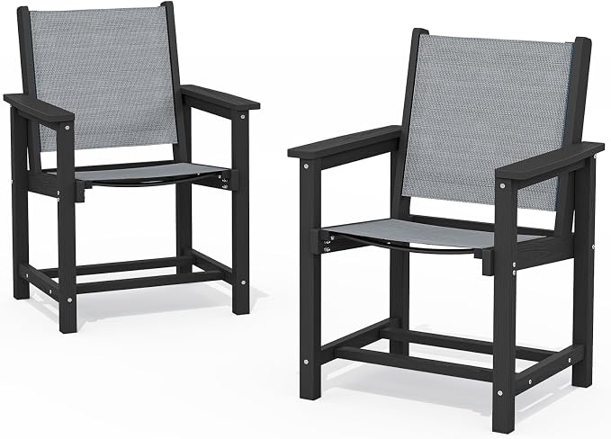 SERWALL Textilene Outdoor Dining Chair Set of 2, HDPE Frame by SERWALL