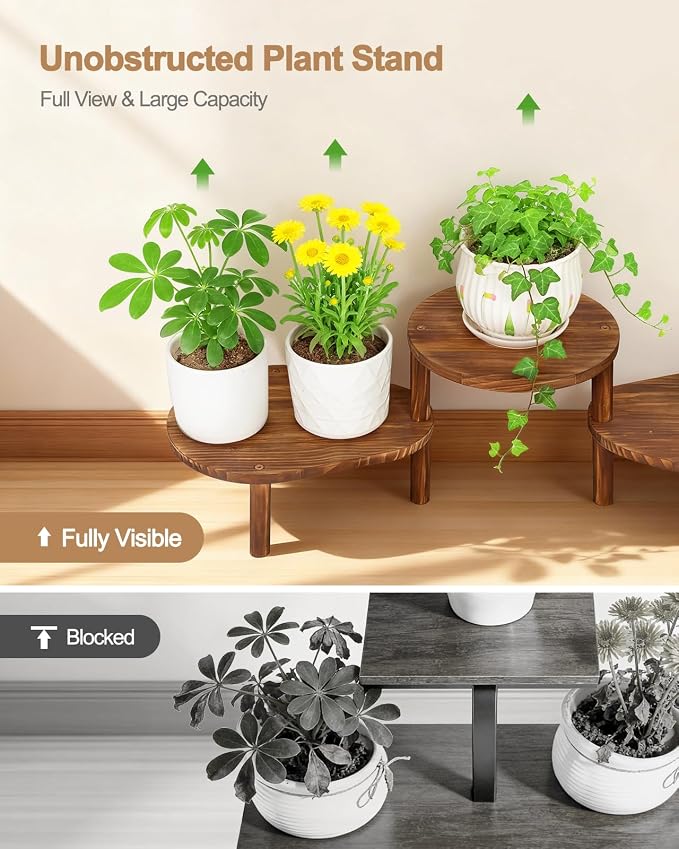 Convex Corner Plant Stand Indoor Outdoor, Wood Adjustable Plant Shelf, Long - Image 6