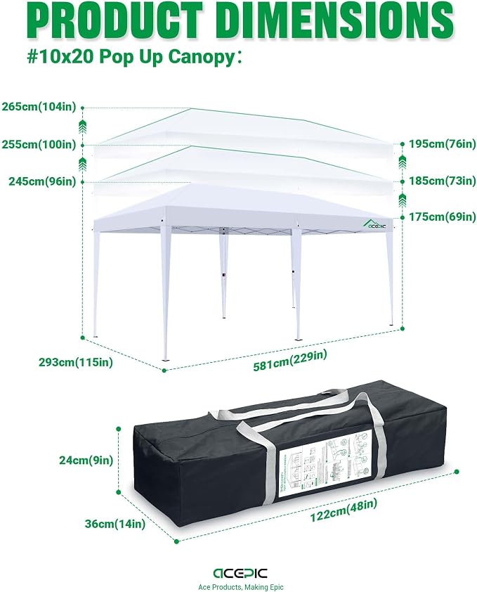 10x20 Pop Up Canopy Tent with 6 Removable Sidewalls, One-Push Center Lock Design - Image 7
