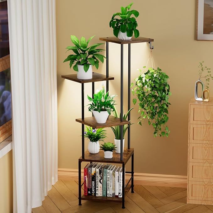 Plant Stand Indoor with Grow Light, 5-Tiered Tall Plant Stand Indoor, Metal by Homsorout