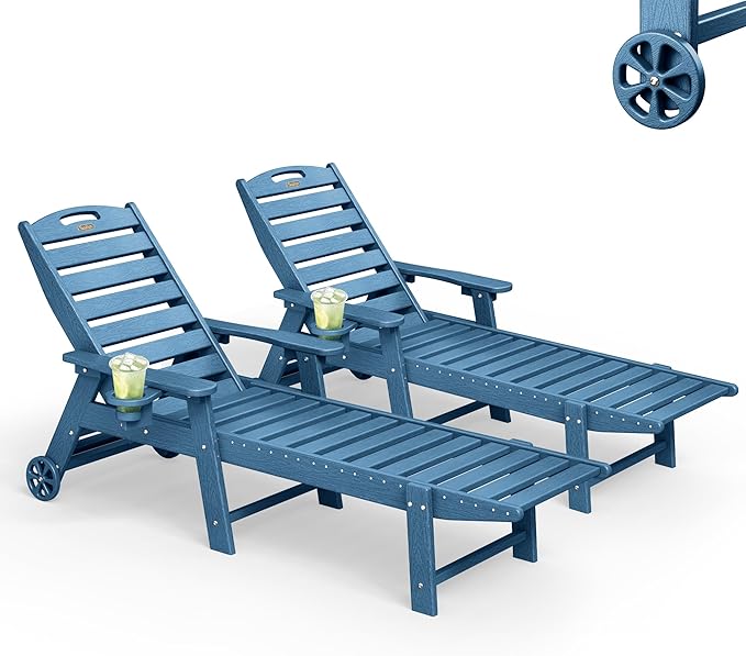 Lounge Chair Outdoor Set of 2, HDPE Chaise Lounge Outdoor, Pool Lounge Chair by Suunyn