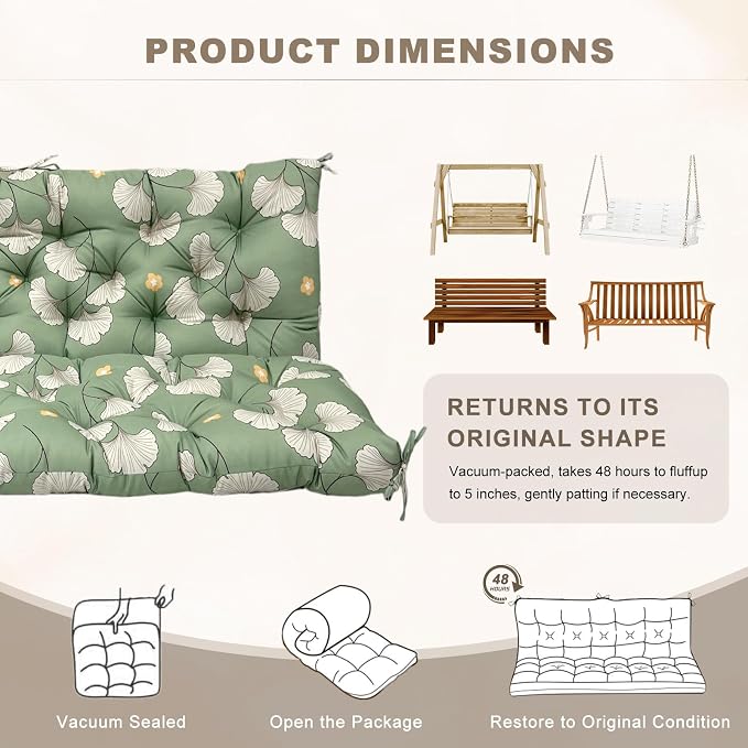 Porch Swing Cushion with Backrest, Waterproof Bench Cushion - Image 6