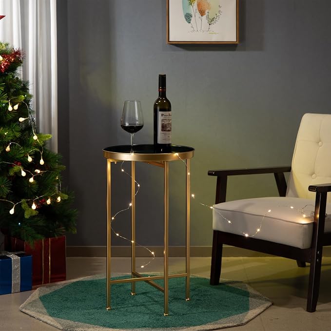 HollyHOME Small Round Metal Waterproof End Table, Accent Indoor&Outdoor Coffee - Image 8