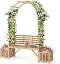Giantex Outdoor Bench with Garden Arch & Planters, Wooden Pergola Archway by Giantex