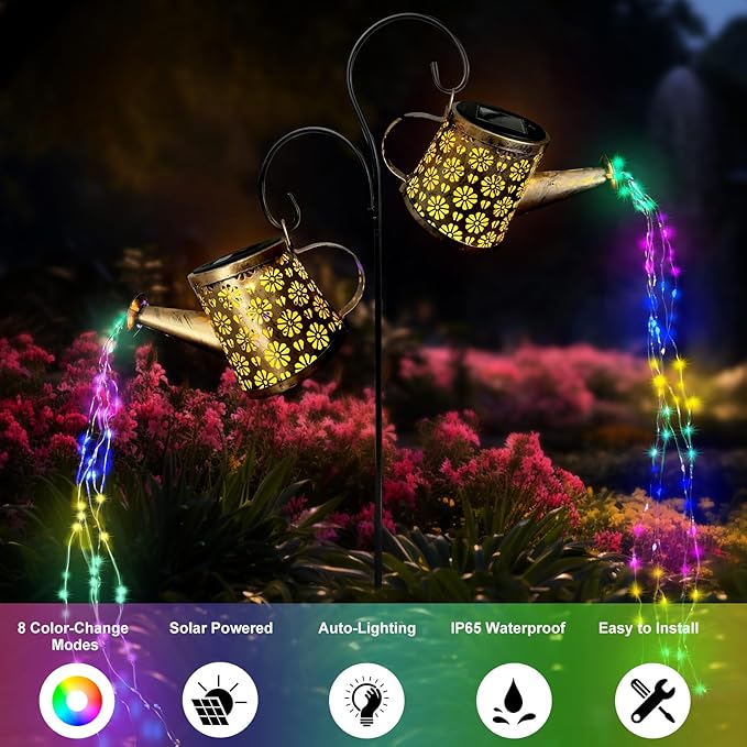 Solar Watering Can Lights Outdoor, IP65 Waterproof Garden Decor Solar Garden - Image 2