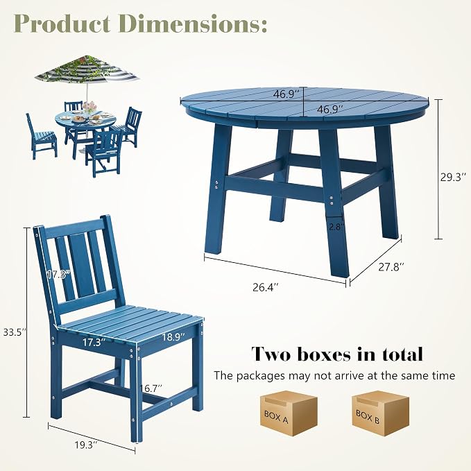 AMERLIFE 5 Piece HDPE Outdoor Dining Table & Chairs Set, All-Weather Patio - Image 2