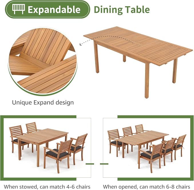 OC Orange-Casual 7 Piece Patio Dining Set, Outdoor Acacia Wood Furniture Set - Image 4