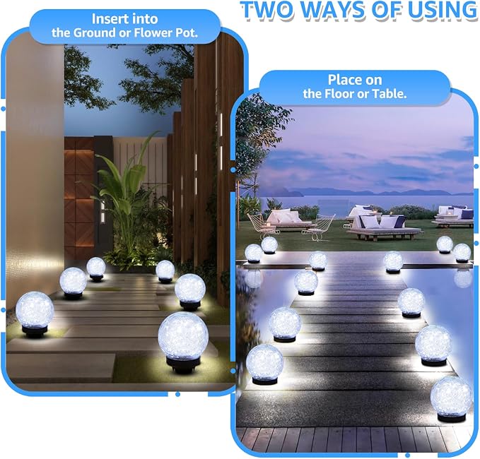 2-Pack Garden Solar Lights Outdoor, Cracked Glass Ball Light Waterproof - Image 3