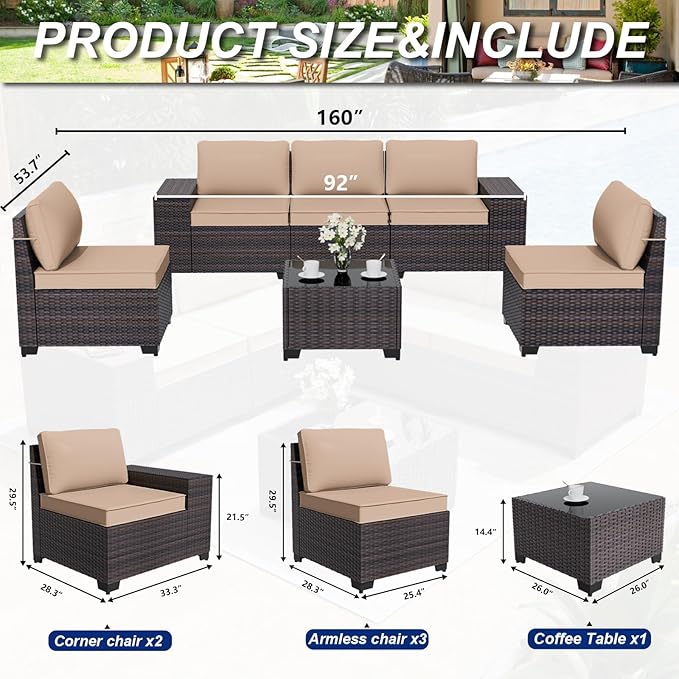 ALAULM 6 Pieces Patio Furniture Set, Oversized Seat/Armrest and High Back - Image 3