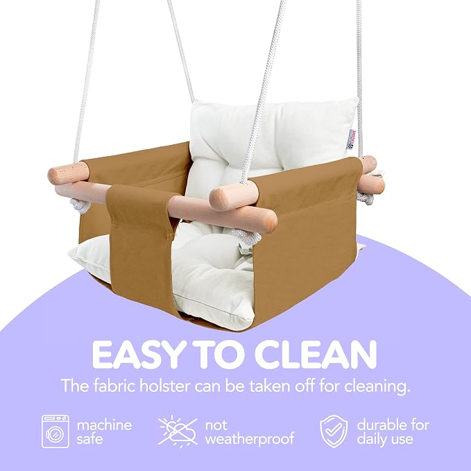 CaTeam - Canvas Baby Swing Chair, Wooden Hanging Seat - Image 6