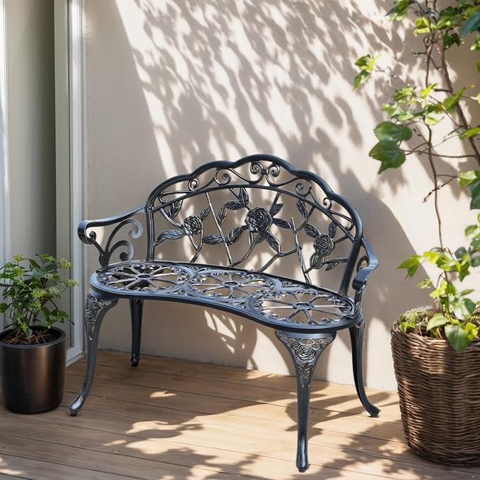 Cast Aluminium Outdoor Bench, Rose Garden Bench - Image 7