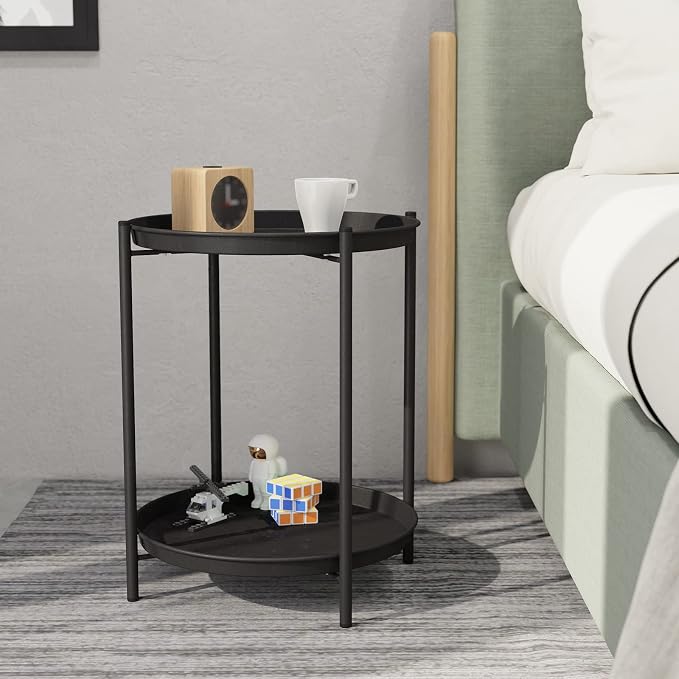 Grand patio Outdoor Side Table, 2-Tier Metal Round End Table - Image 4