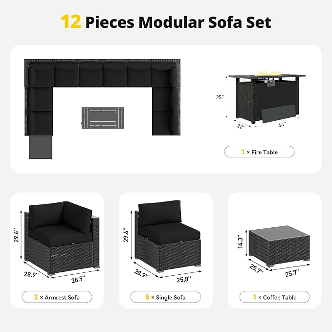 Aoxun Patio Furniture Set with Fire Pit Table, 12 Piece Outdoor Sectional Sofas - Image 7