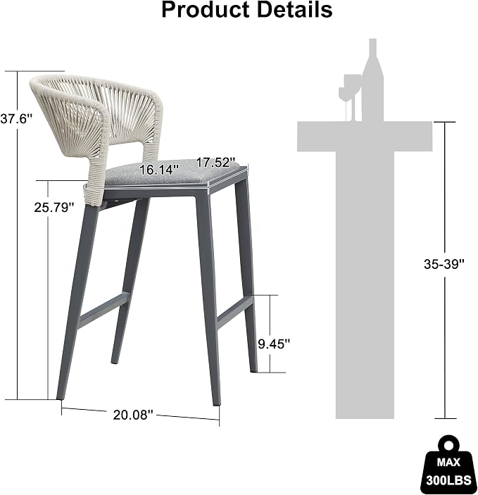 PURPLE LEAF Counter Height Bar Stool Set of 2 Patio Bar Stools Modern Bar - Image 3