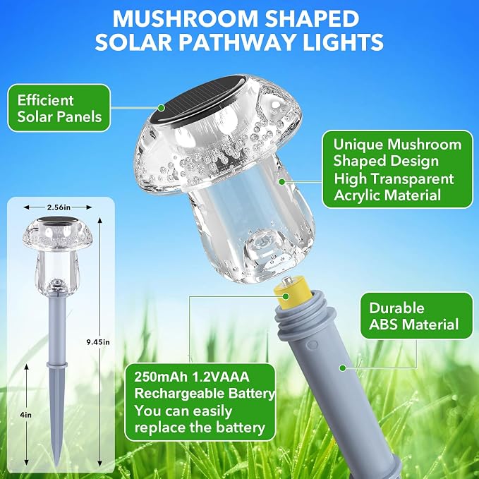 Solar Lights Outdoor, 8 Pack Mushroom Lights Outside Waterproof, Solar Powered - Image 4
