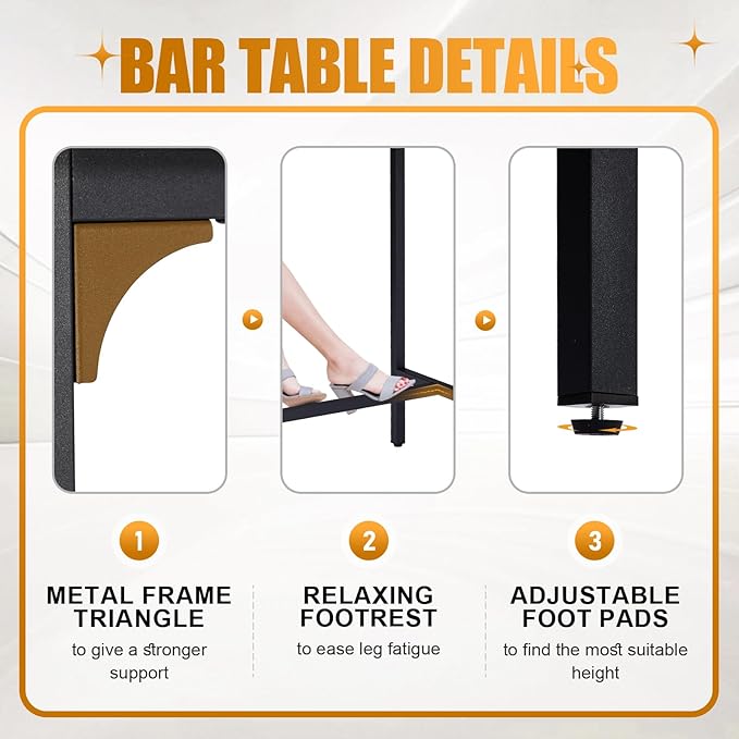 Karl home 54.7" Bar Table, Rectangular High Top Bar Counter Tables - Image 3