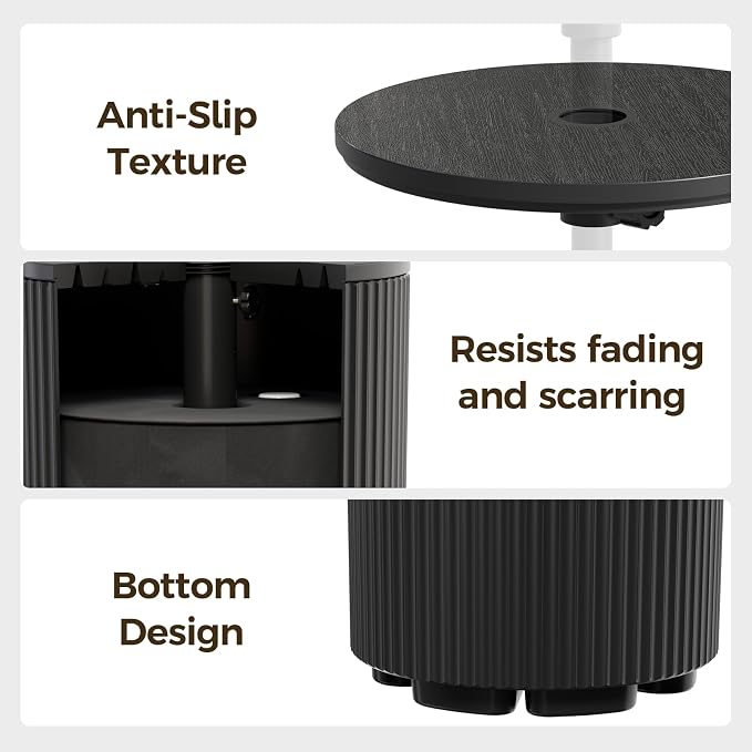 FONTOI Patio Side Table with Umbrella Hole, 11.5 Gallon Fillable Umbrella Stand - Image 4