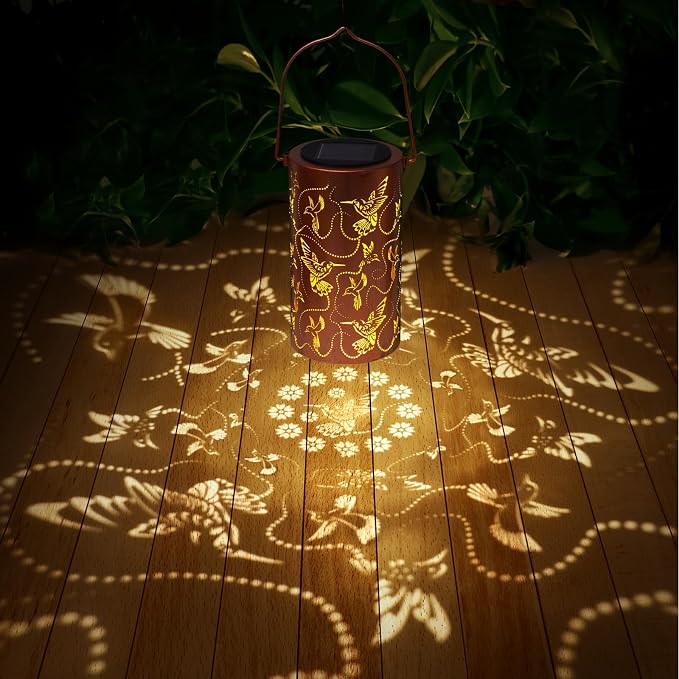 Solar Lanterns Outdoor Hanging Hummingbird Decor Lantern, Waterproof Hollow Out - Image 2