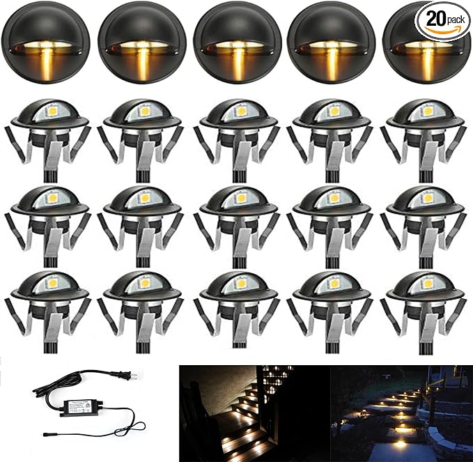 FVTLED Pack of 20 Warm White Low Voltage LED Deck Lights kit Φ1.38 Outdoor by FVTLED
