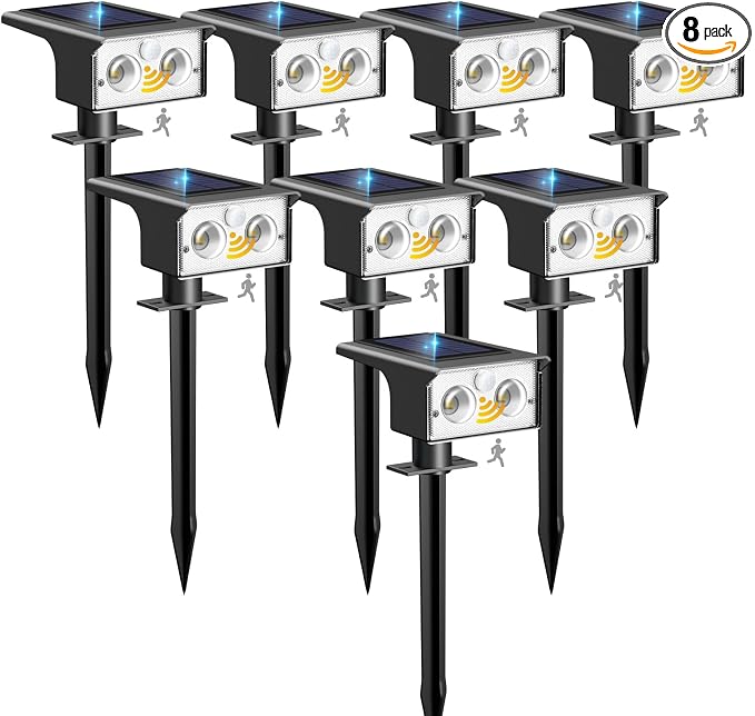 btfarm Solar Spot Lights Outdoor Waterproof, 8 Pack/3 Modes Motion Sensor Lights by btfarmdecorativelighting