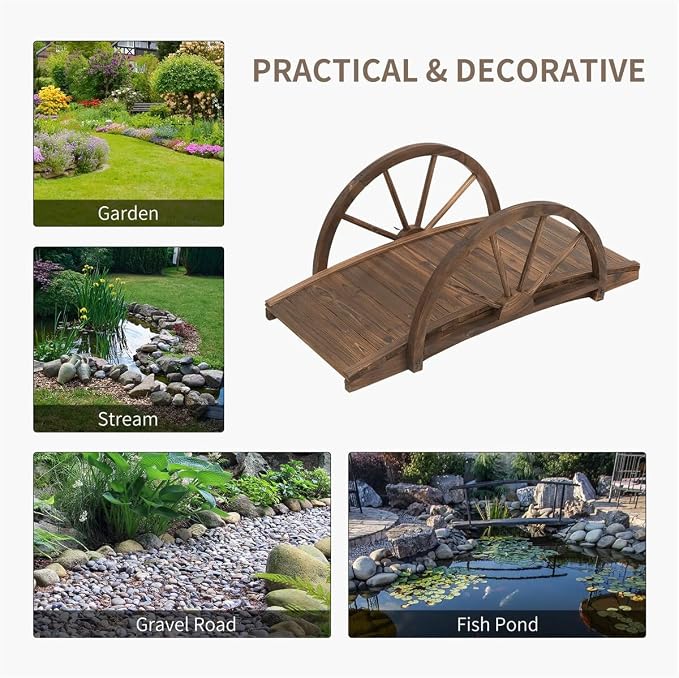 3.3ft Arched Wooden Garden Bridge - Image 7