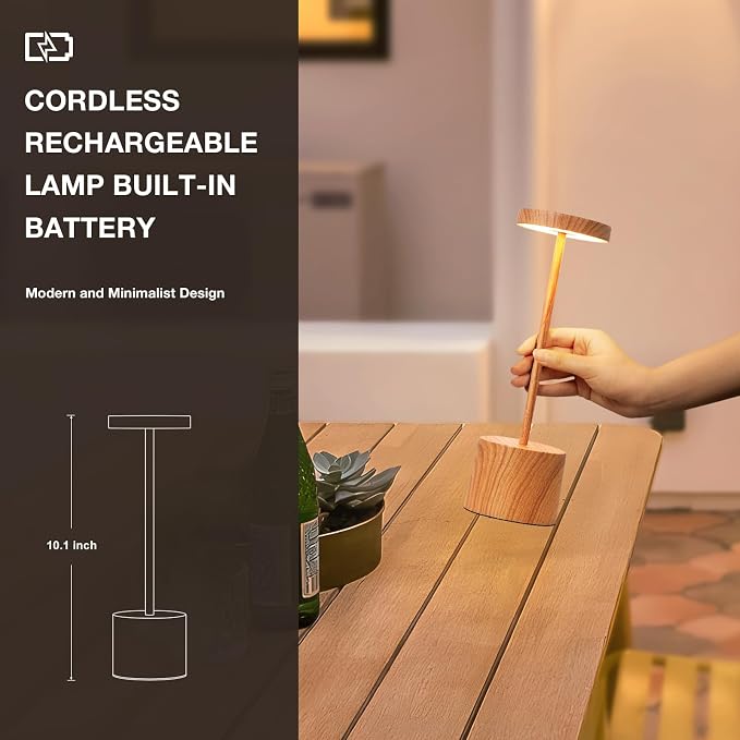 Kakanuo Wooden Rechargeable Cordless Lamp - Image 5