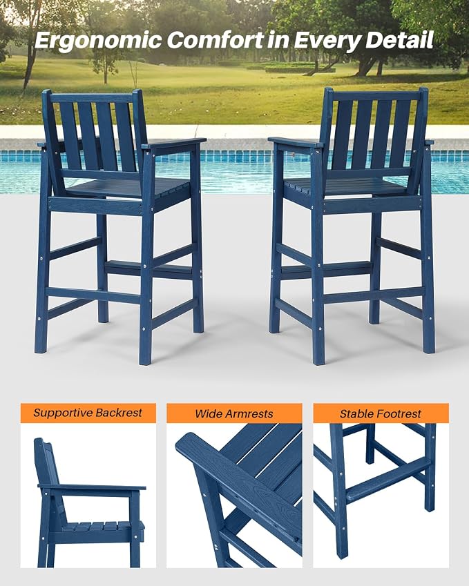 Adirondack Bar Chair Set of 2, HDPE Tall Adirondack Chairs Bar Stools - Image 7