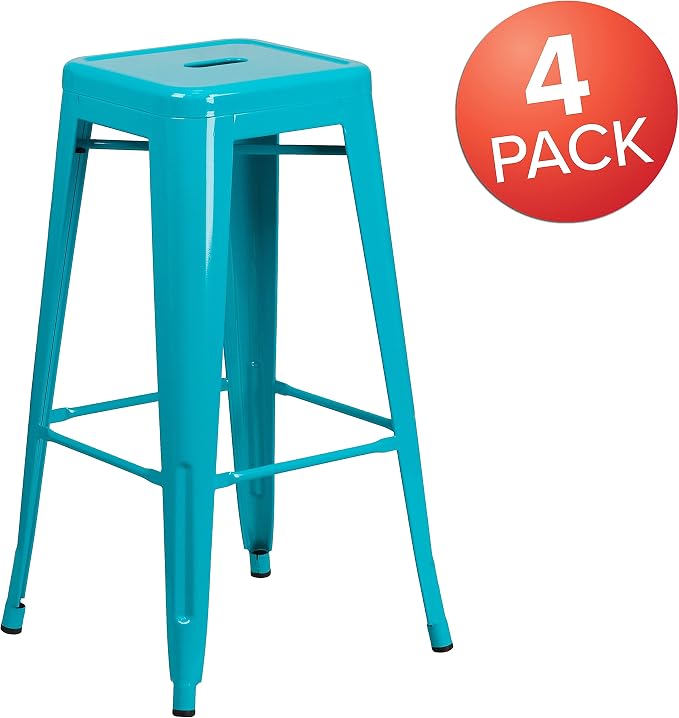 Flash Furniture Kai Commercial Grade 4 Pack 30" High Backless Crystal Teal-Blue - Image 4