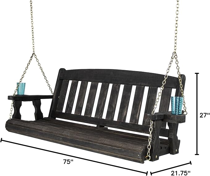 Amish Casual Heavy Duty Mission Treated Porch Swing, Semi-Solid Black Stain - Image 3