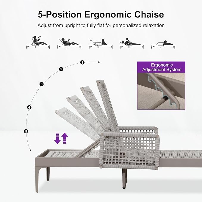 PURPLE LEAF 2 Pieces Outdoor Chaise Lounge Set Rattan Wicker Lounger - Image 6