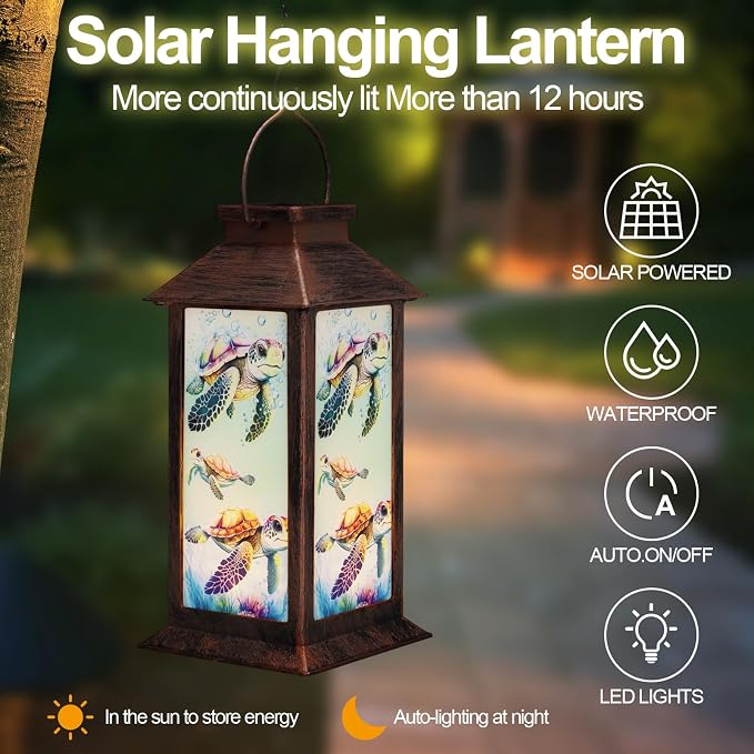 Outdoor Hanging Solar Lantern Waterproof Outside Turtle Pattern Landscape Lights - Image 2
