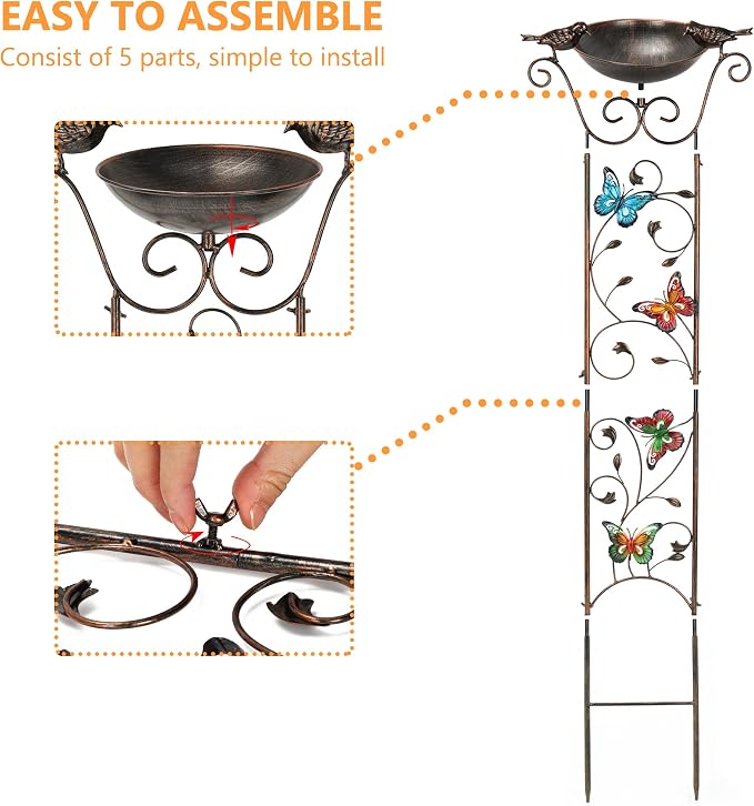 LEWIS&WAYNE Garden Trellis Bird Bath Outdoor, 40 Inch Antique Iron Garden Plant - Image 4